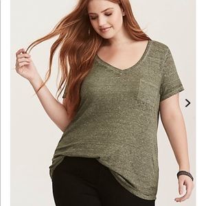 Torrid Premium Olive Burnout Wash Vneck Tee